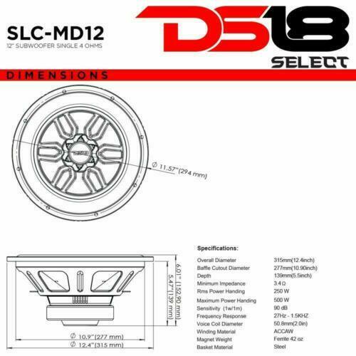 1x DS18 SLC-MD12.4D 12" pro Sub woofer Audio Speaker Dual Voice Coil 4 Ohm