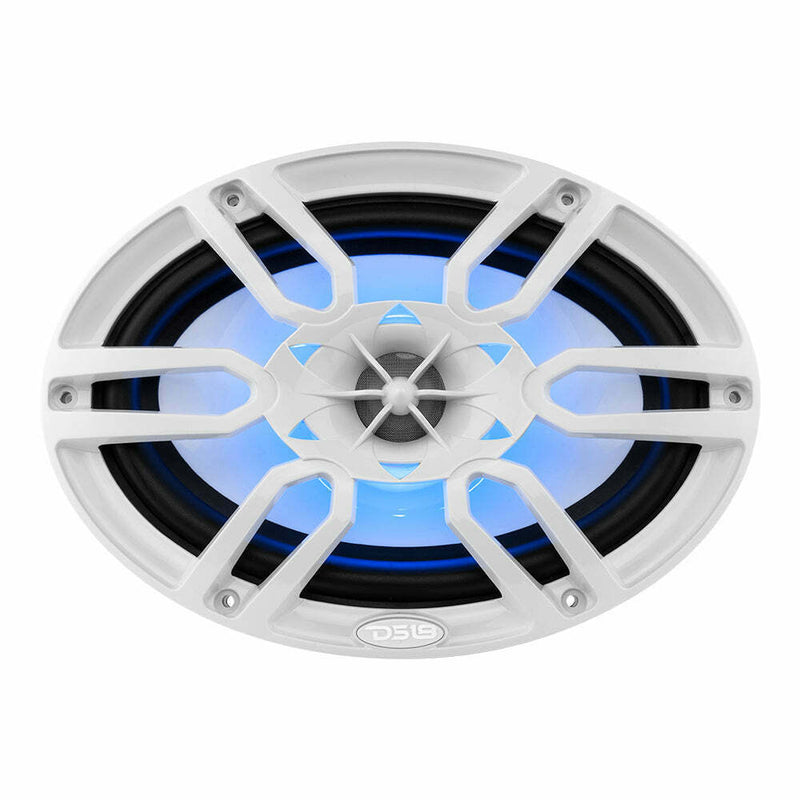 DS18 Pair of White NXL-69 6x9" 2-Way 375W 4 Ohm Coaxial Marine Speakers RGB LED