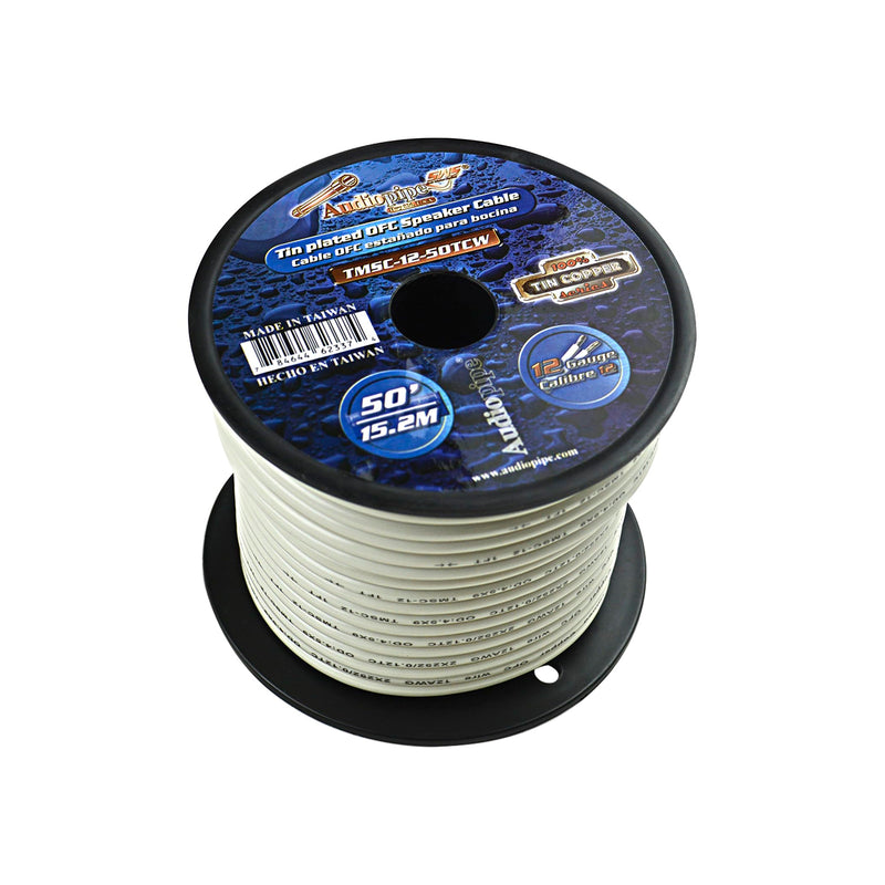 Audiopipe 12 GA 50 FT OFC Tin Copper Stranded Marine Speaker Wire Spool White