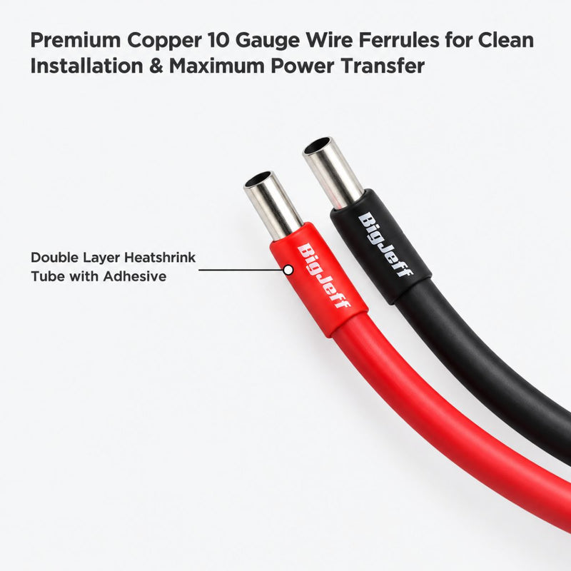 Big Jeff Audio 10 AWG Wire Ferrule & Heat Shrink Kit, 20 Ferrules, Red/Black