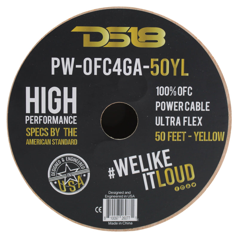 DS18 Car Audio 4 AWG 100% OFC Power/Ground Wire Yellow Lot Cut By The Foot