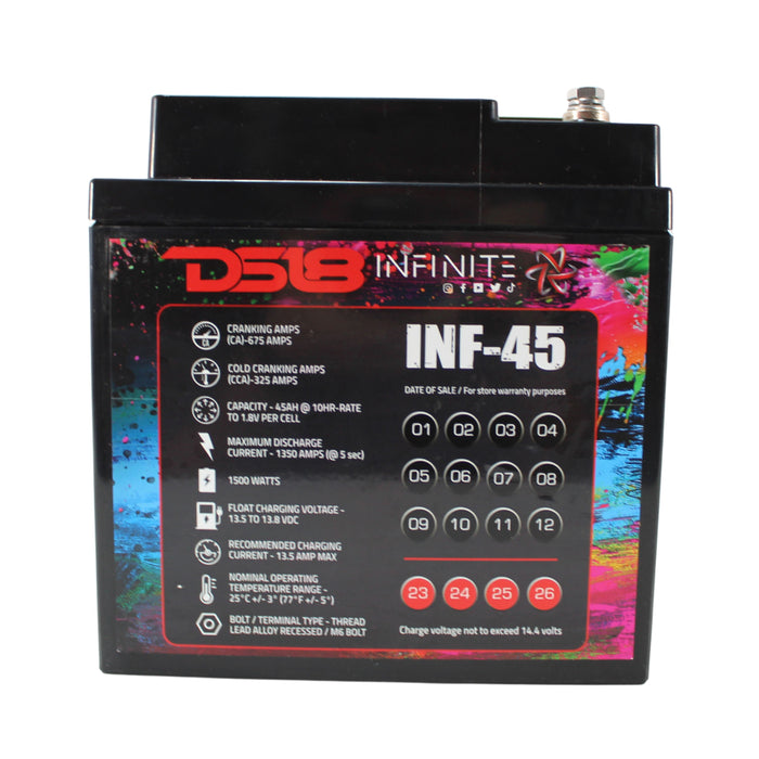 DS18 12V Battery 45AH 1500W AGM Group U1R 675 Amps Non Spillable INFINITE INF-45