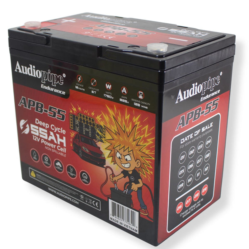 Audiopipe APB-55 12V 1750W 825Amp AGM Deep Cycle Power Cell Battery 55Ah
