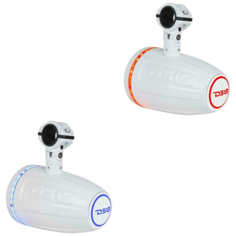 DS18 NXL6TPW 6.5" Marine Pod Tower Speakers 1" Compression Driver RGB 450W White