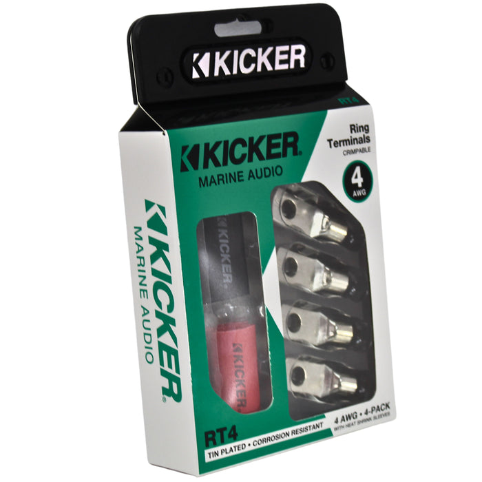 Kicker 4 Gauge AWG 5/16" Nickel Plated Marine-grade Ring Terminal 4 Pack 47RT4