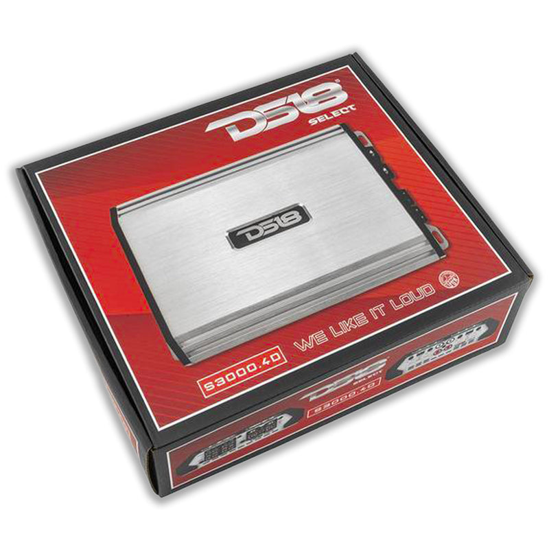 DS18 Car Audio 4 Channel Amplifier Full Range Class D 3000 Watt Silver S3000.4D