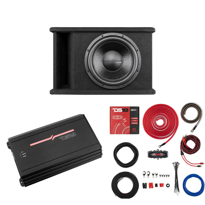 DS18 1600 Watt ZR12.2D Subwoofer 1000 Watt Class D Amplifier and Wiring Kit Combo