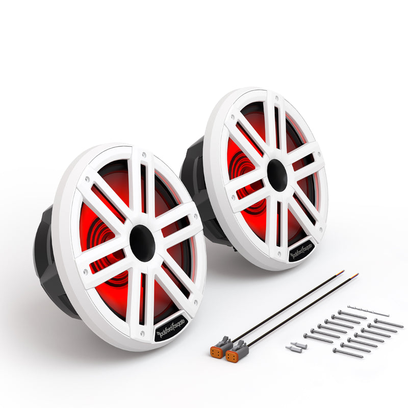 Rockford 10 White Marine Speakers 1200W Horn Loaded 4 Ohm LED RGB Pair M2-10H