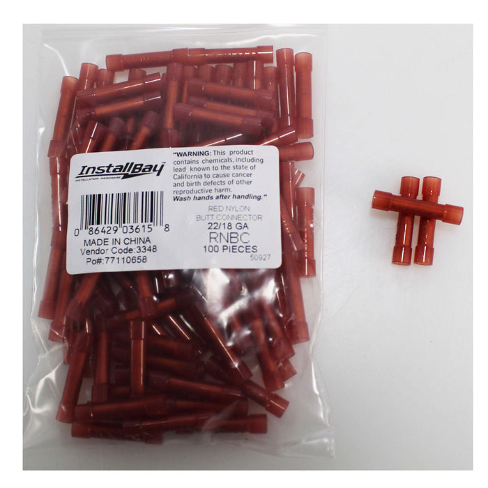 The Install Bay by Metra Red Nylon 22/18 Gauge Butt Connector (100 Pack) RNBC