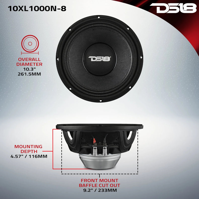 10" 500 Watt RMS 8-Ohm Mid-Range Loudspeaker with Neodymium Magnet