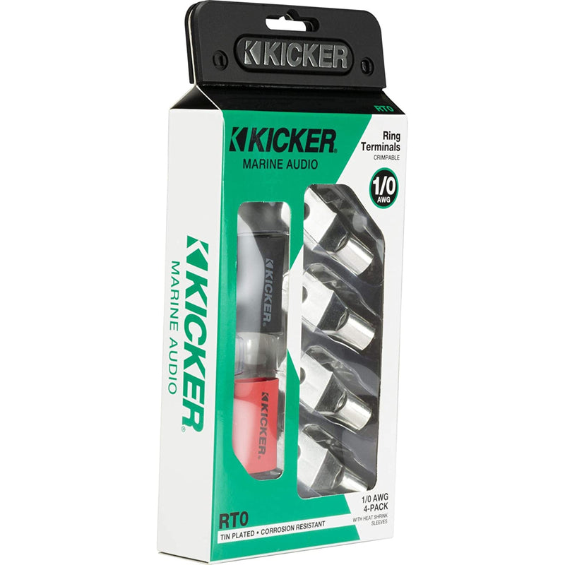 Kicker 1/0 Gauge AWG 5/16" Nickel Plated Marine-grade Ring Terminal 4 Pack 47RT0