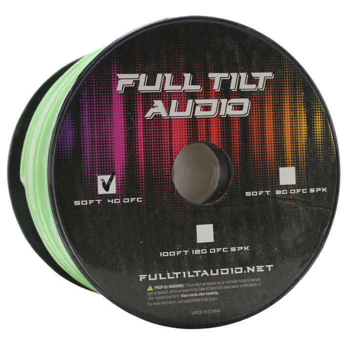 Full Tilt Audio 4GA Tinned Oxygen Free Copper Power/Ground Wire Lime Green Lot