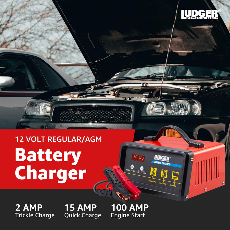 Ludger 12 Volt 2-15-100 Amp LED Regular AGM Battery Charger LBCG-12-100