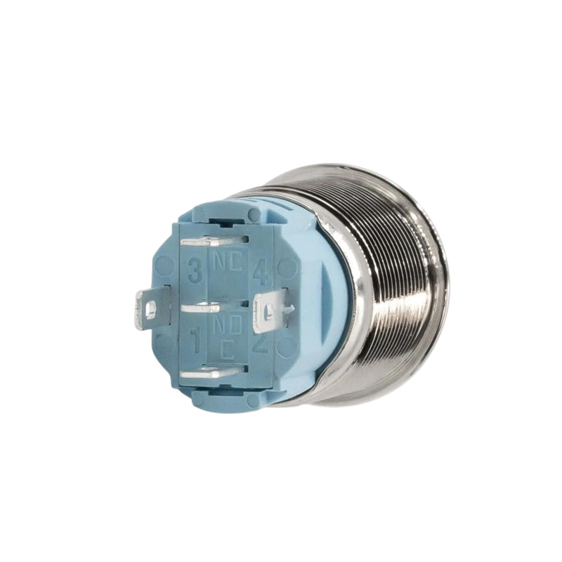 Sparked Innovation illuminated AL latching switch with power symbol (W, GR, PR)