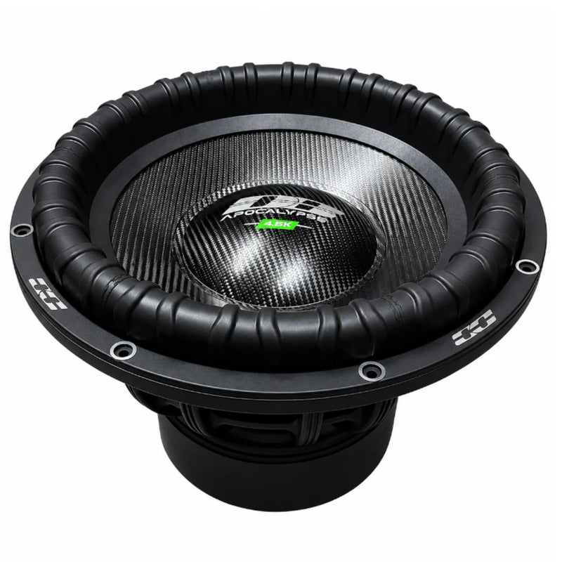 Deaf Bonce Apocalypse DB-4.5K 15" D1 subwoofer with 4500W RMS, Dual 1 Ohm voice coils, carbon sandwich cone, and extreme SPL performance. Top Side View
