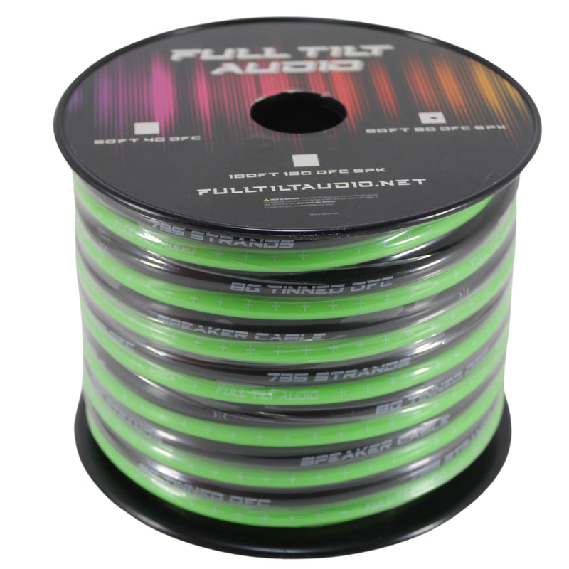 Full Tilt Audio 8GA Tinned Oxygen Free Copper Speaker Wire Light Green/Black Lot