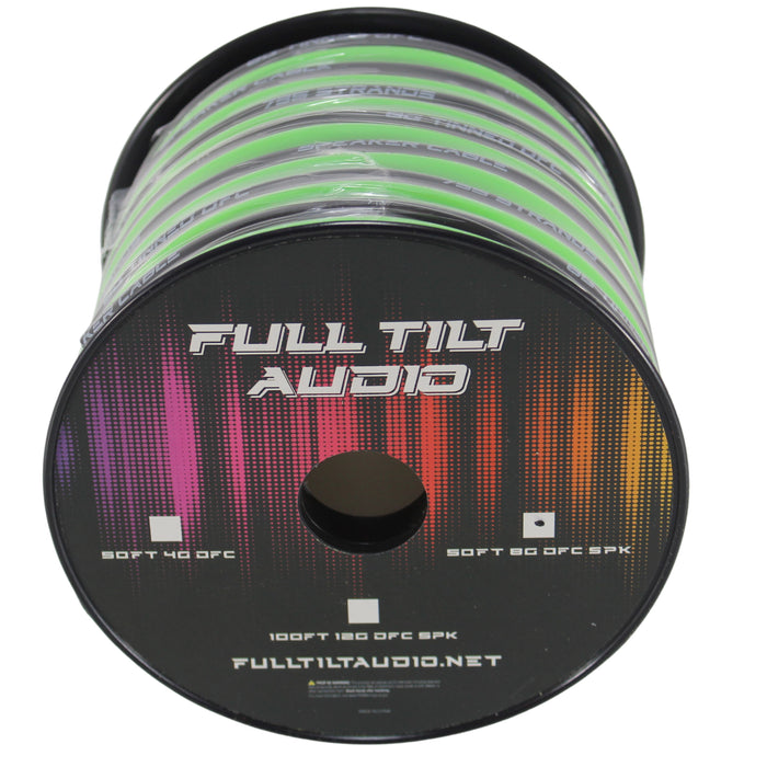 Full Tilt Audio 8GA Tinned Oxygen Free Copper Speaker Wire Light Green/Black Lot