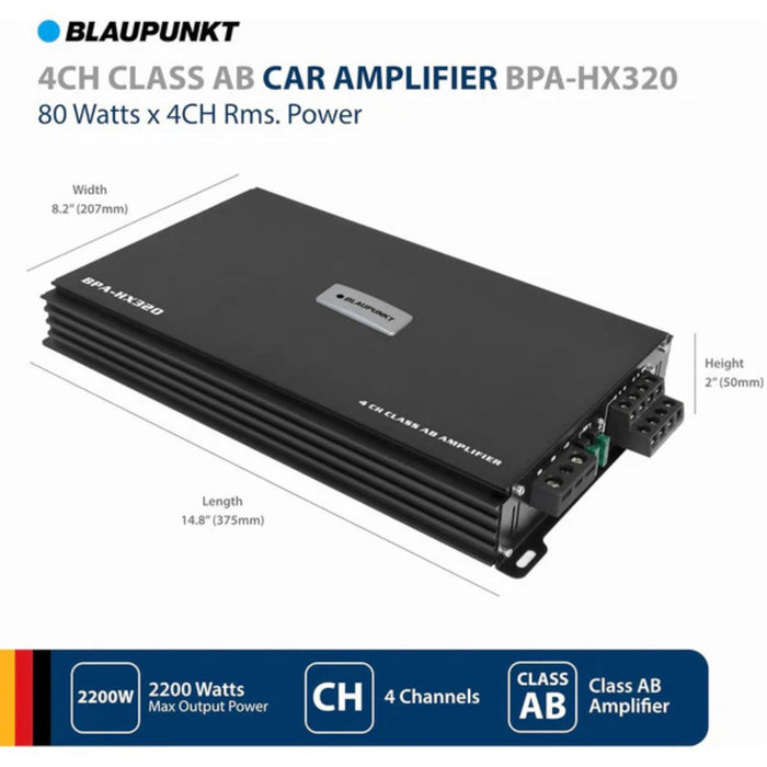 4-Channel 480W RMS 2 Ohms Class A/B Car Audio Amplifier Blaupunkt BPA-HX320