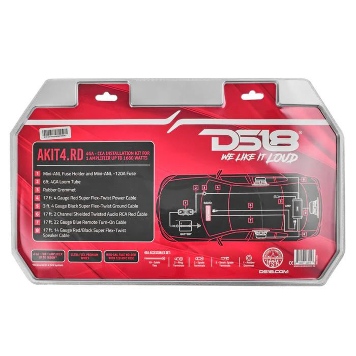 DS18 AKIT4 CCA 4-Gauge Amplifier Installation Kit -Red / DS-AKIT4-RD