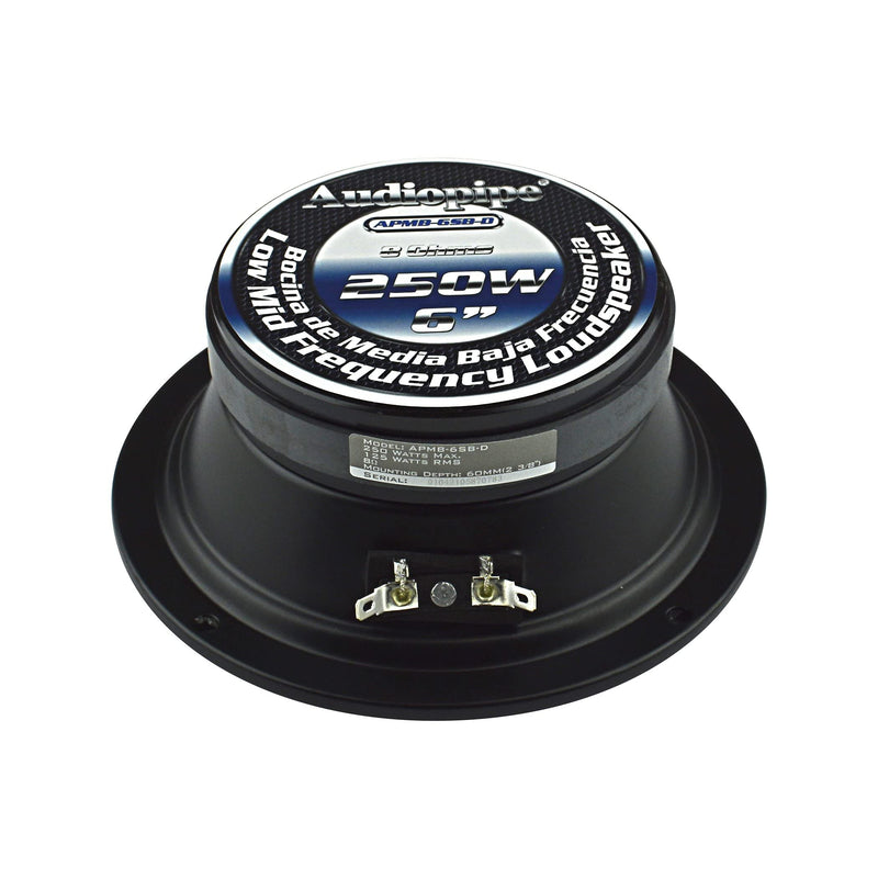 Audiopipe 6 Sealed Mid Bass Loud Speaker 250W 8 ohms 1.5 Voice Coil Black
