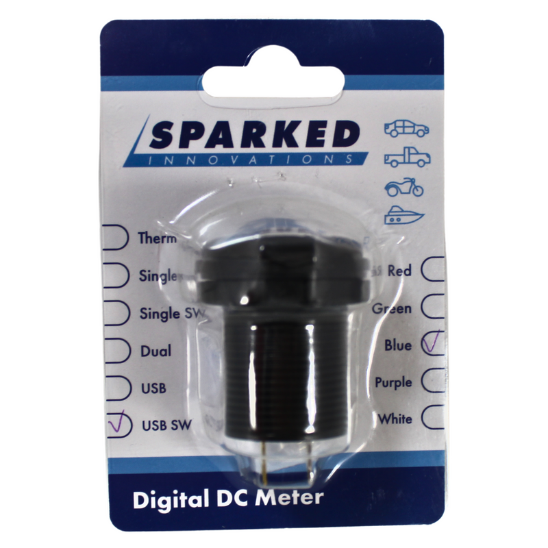 Sparked Innovations Voltmeter Dual Port USB Charger w/ Onboard Touch Switch 12V