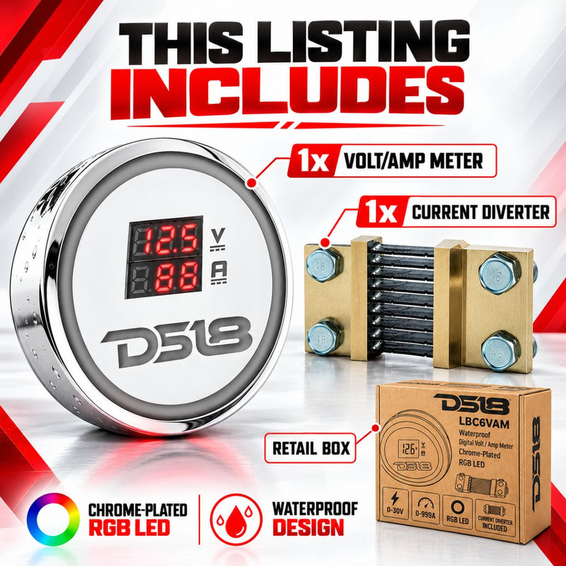 Waterproof Digital Volt/Amp Current Meter Chrome Plated RGB LED DS18