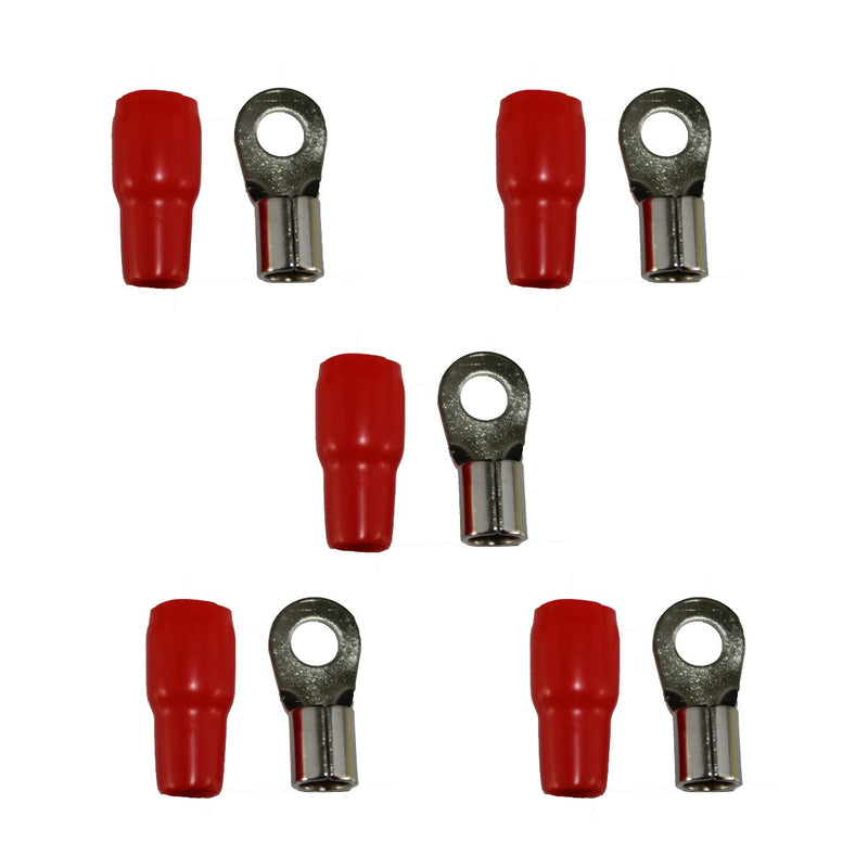 XS Power 4 AWG 10.5mm Nickel-Plated Ring Terminals w/ Red Boot 5 Pack XS-RT4L-RD