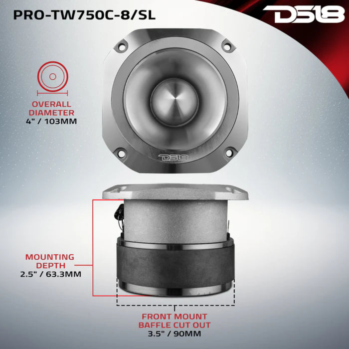 DS18 PRO 4" Tweeter 1.5" Titanium VC 8-Ohm 200-Watt RMS Super Bullet Silver