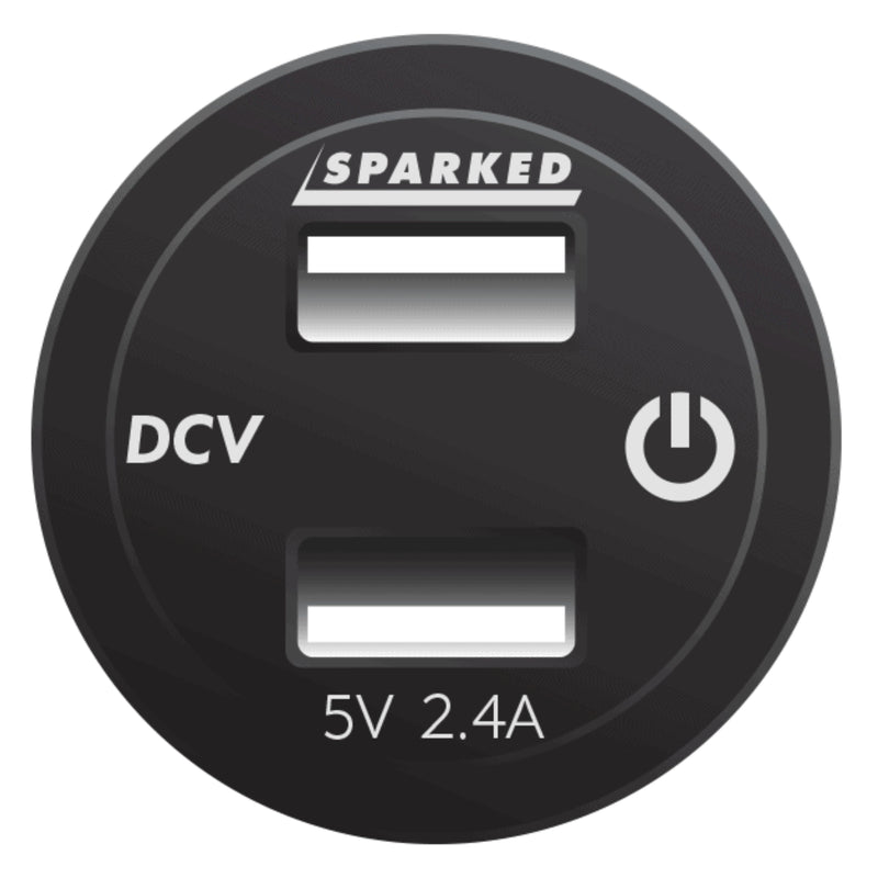 Sparked Innovations Voltmeter Dual Port USB Charger w/ Onboard Touch Switch 12V