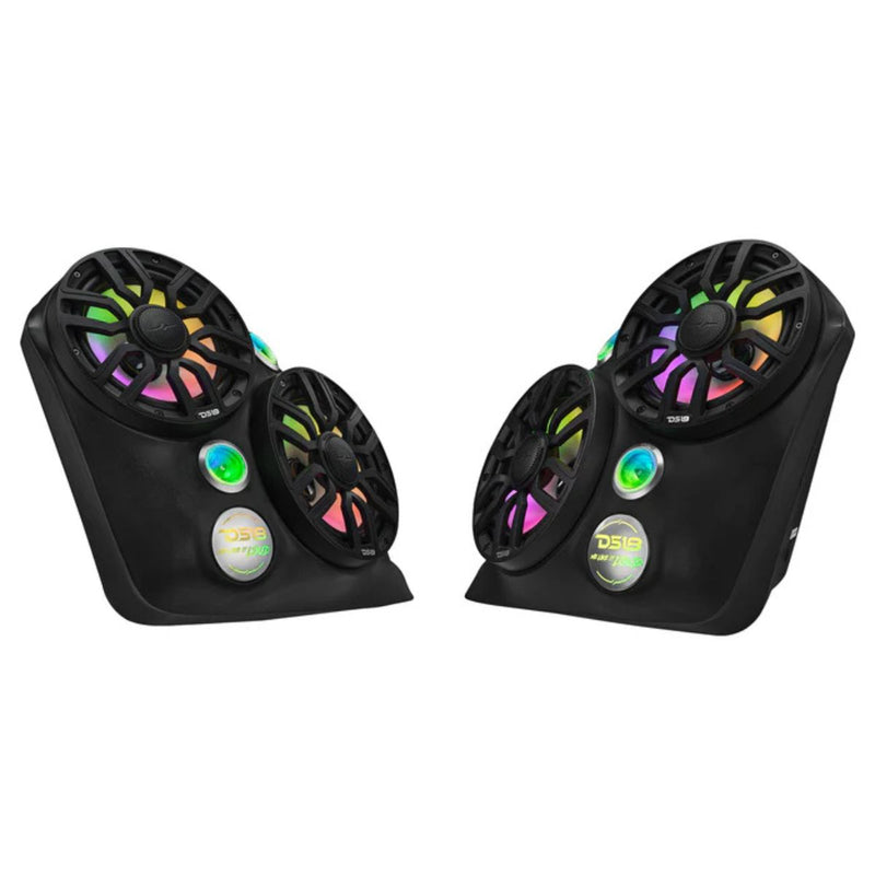 DS18 Polaris Slingshot Dual Front Fender 8 Loaded Speaker Pods LED Lighting