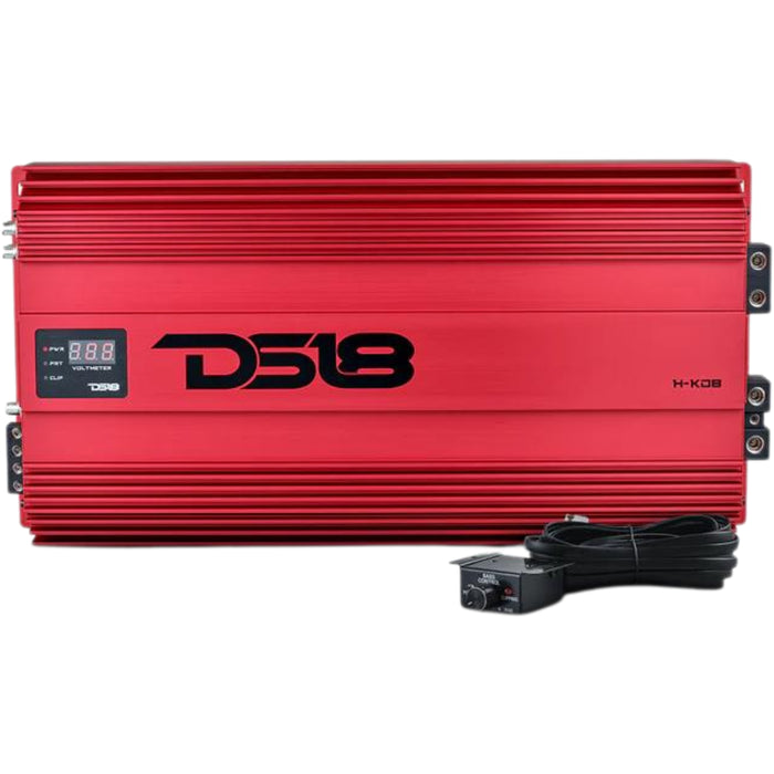 8000W RMS 1-Ohm Monoblock Red Amplifier w/ 8KW Voltmeter DS18 HOOLIGAN KO Series