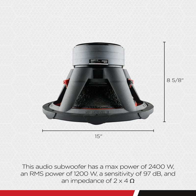 Audiopipe BD Series 15" Subwoofer - 2400W PMPO, 1200W RMS, Dual 4-Ohm Voice Coil