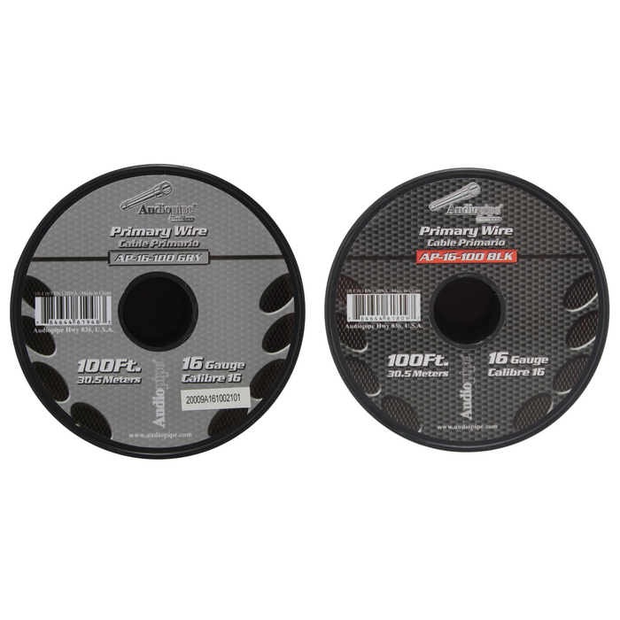 Audiopipe 2 Pack Of 16 Gauge 100 ft Spool of CCA Primary Speaker Wire Black