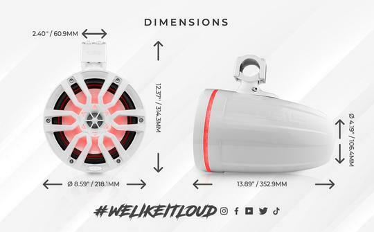 DS18 Hydro 8" 375 Watts 4 Ohm Marine Towers with Integrated RBG Lights White