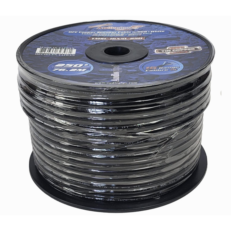 Audiopipe 250 Feet AWG 16 Guage Copper Speaker Cable W/RGB+White TMSC-16X5L-250