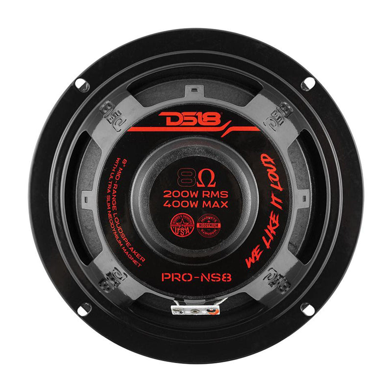8" 200 Watt RMS 8 Ohm Mid-Range Loudspeaker w/Ultra Slim Neo Magnet DS18 PRO-NS8