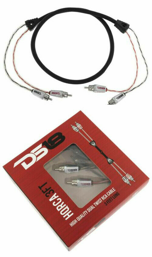 DS18 2 channel 3 foot RCA Pro Audio Amp Cables Competition Quality Insulated