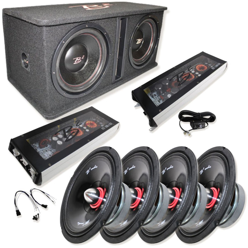 B2 Audio Full Car Audio Package DVPE212 Loaded Enclosure w/ RGB Amplifiers w/ 8" Speakers