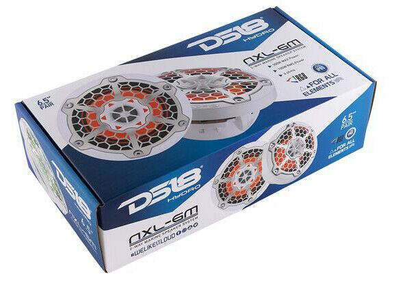 Pair of DS18 HYDRO White 6.5" 600W 4 Ohm 2-Way Marine Speakers RGB NXL-6M