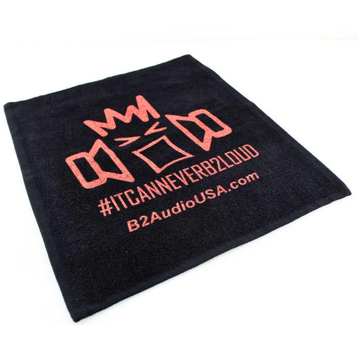 B2 Audio Black 100% Cotton 15 x 13 Towel with Red B2 Riot Guy Logo