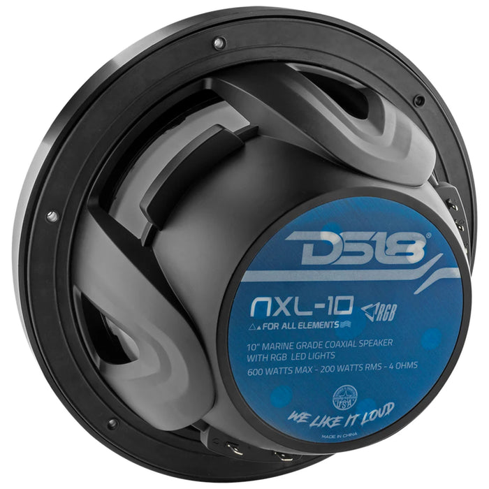 DS18 NXL 10" 2-Way 200 Watt RMS 4-Ohm Coaxial Marine Speakers w/ RGB LED Lights