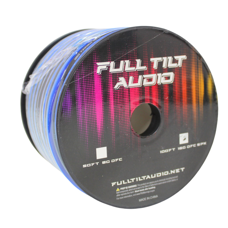 Full Tilt Audio 16 GA Tinned OFC Speaker Wire Blue/Black Lot Cut By The Foot