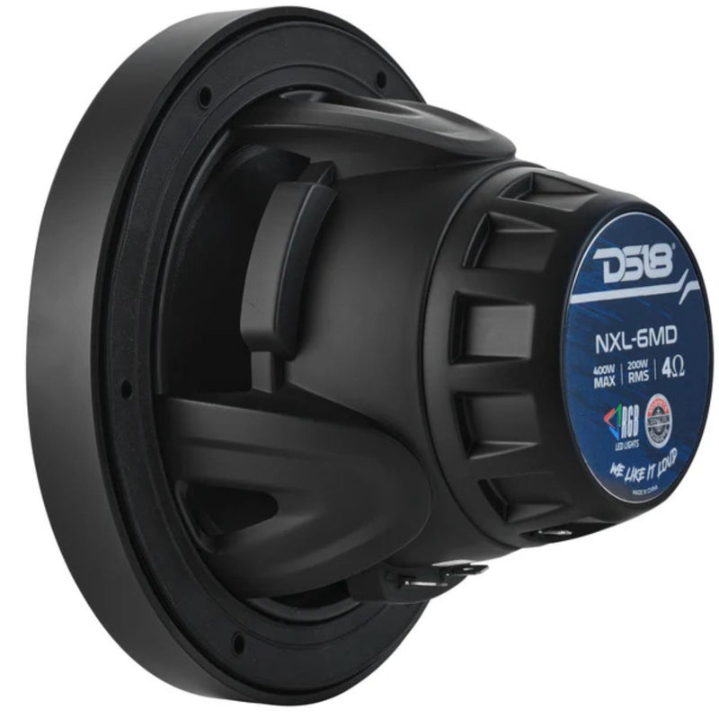 DS18 6.5" 250W RMS 4-Ohm Marine 2-Way Hybrid Speaker Pair w/ RGB LED NXL-6MD-BK