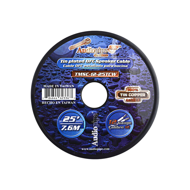 Audiopipe 12 GA 25 FT OFC Tin Copper Stranded Marine Speaker Wire Spool White