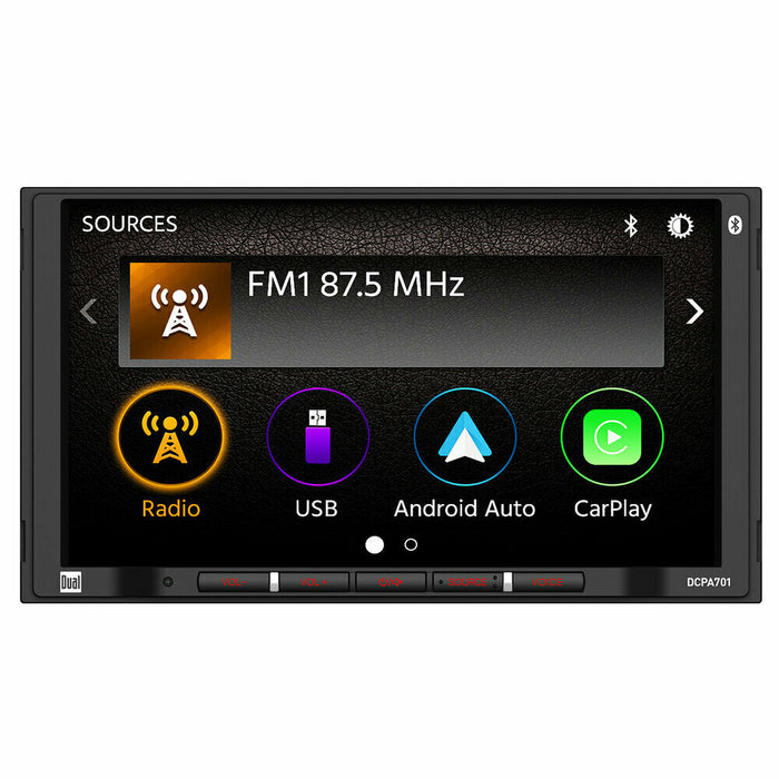 Dual 7" Touchscreen 2 DIN Radio with Bluetooth, Apple CarPlay, & Android Auto