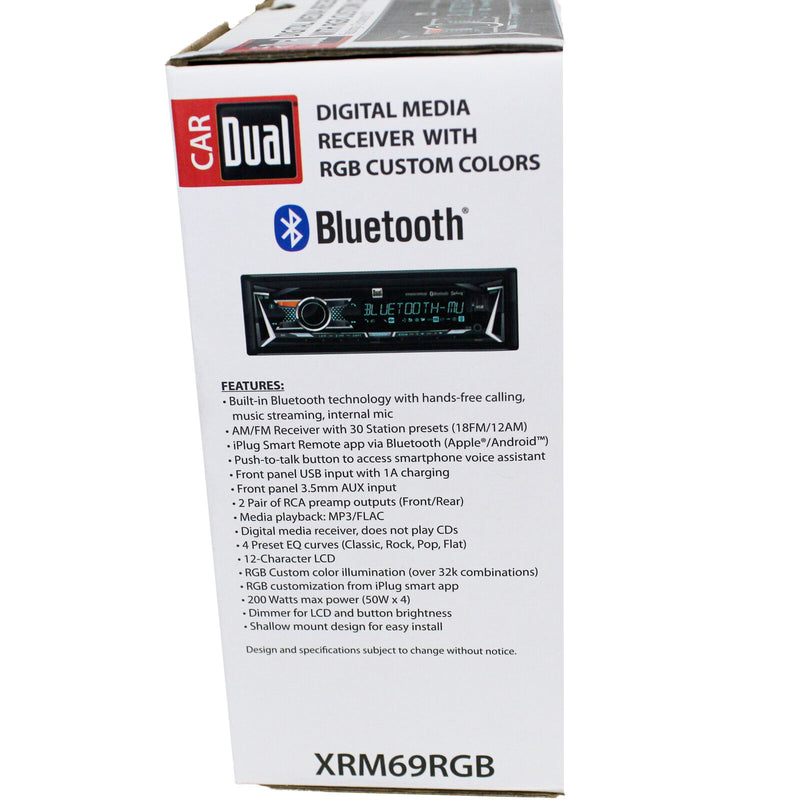 Dual XRM69RGB Single DIN AM/FM Digital Media Radio w/ Built-in Bluetooth