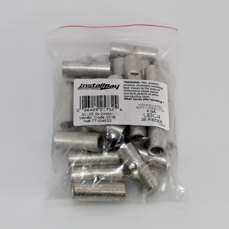 Install Bay 4 Gauge Uninsulated Butt Connectors 25 Pack UBC4