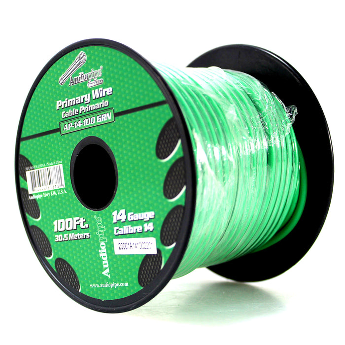 Audiopipe 2 Pack of 14ga 100ft CCA Primary Ground Power Remote Wire Black/Green