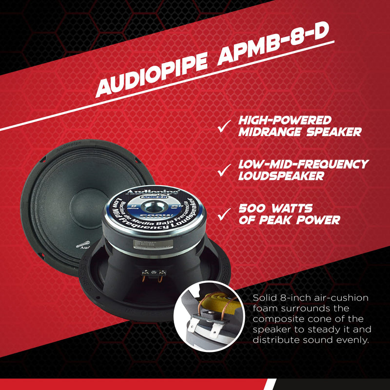 8-Ohm Dual 2" Voice Coil 250 Watts RMS 8" Mid Frequency Bass Loudspeaker