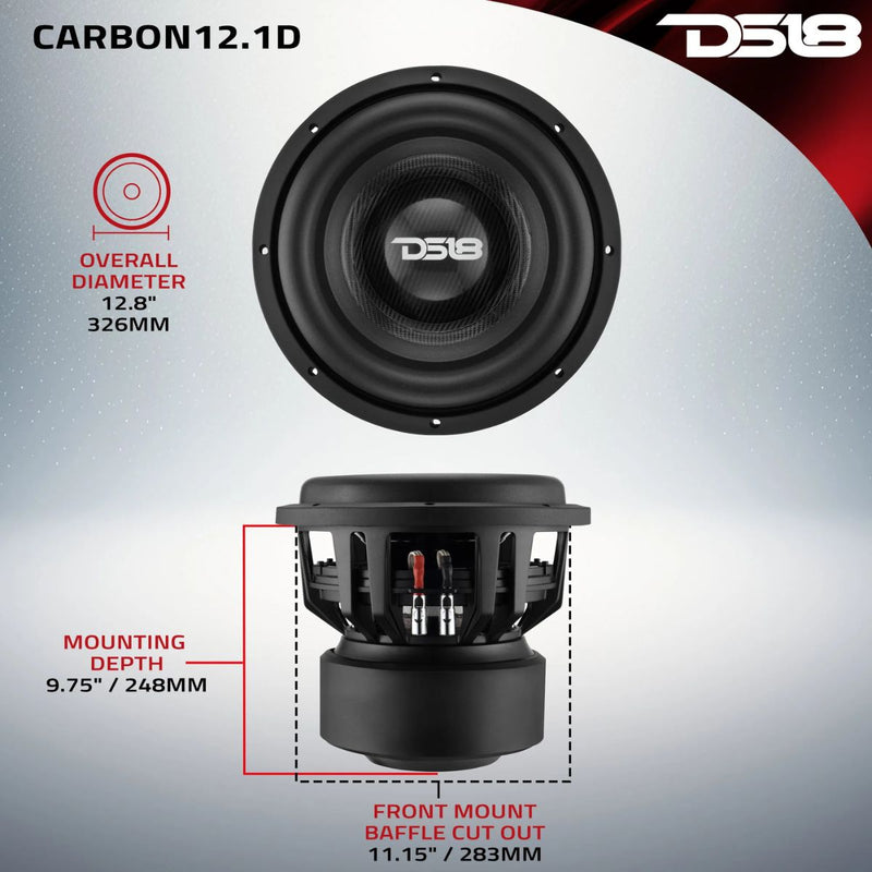DS18 12" 3500W RMS Dual 1-Ohm Carbon Fiber Car Subwoofer CARBON12.1D